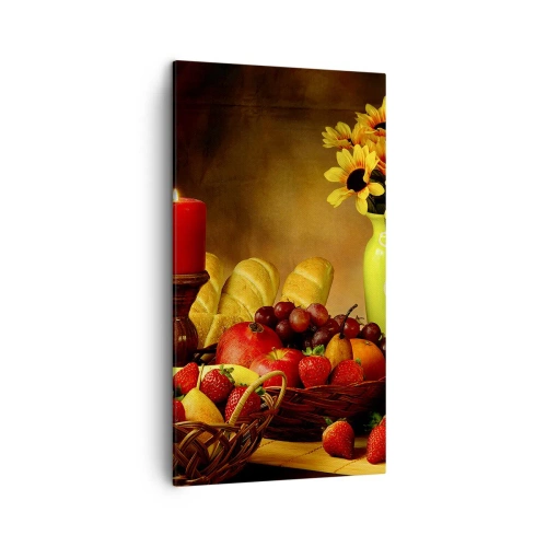 Quadro em tela - Natureza morta com pão e fruta - 45x80 cm