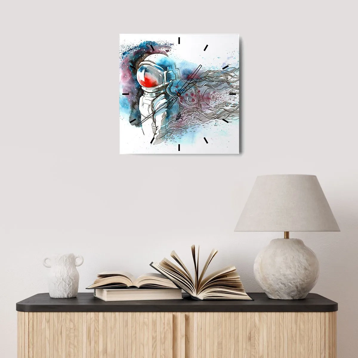 Relógio de parede - Relógio em vidro - Sozinho com o espaço - 40x40 cm