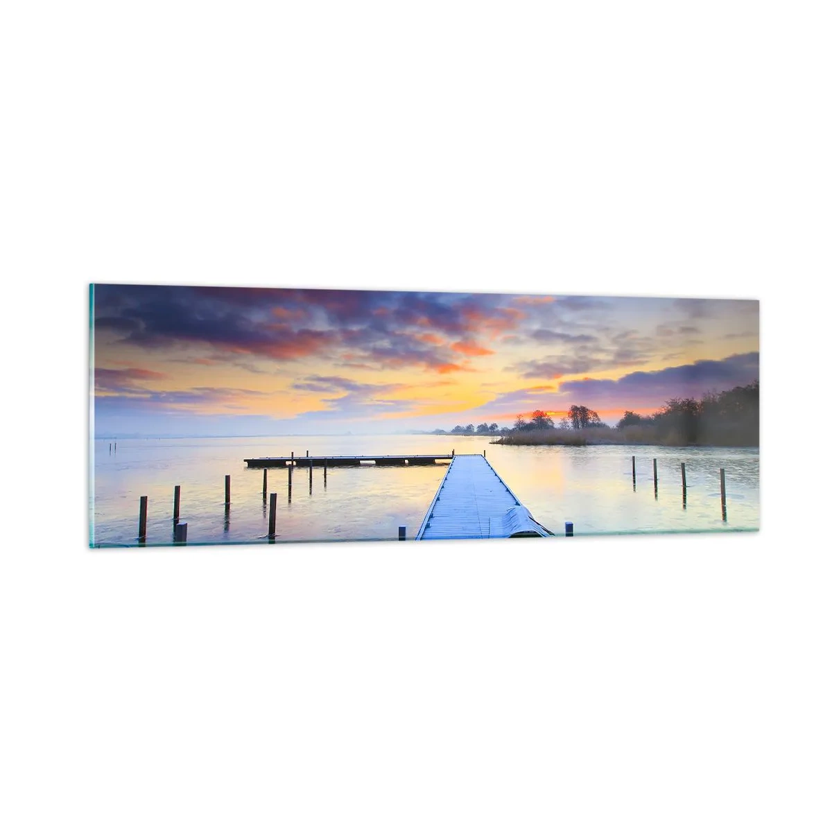Quadro em vidro - Paz violeta-dourada - 90x30 cm