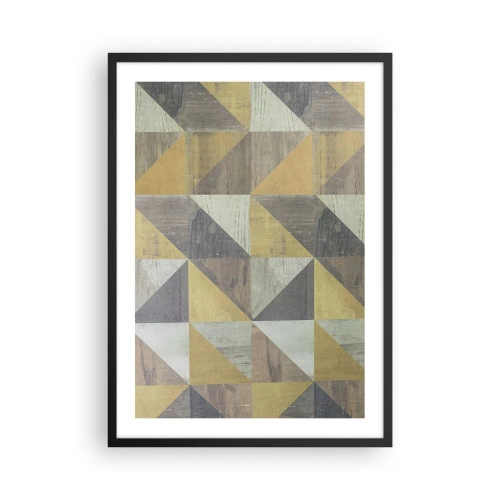 Pôster com moldura preta - Padrão geométrico em tons de dourado e cinza - 50x70cm - Em ângulo com um triângulo - Decoração de parede moderna para a sala de estar e quarto ARTTOR