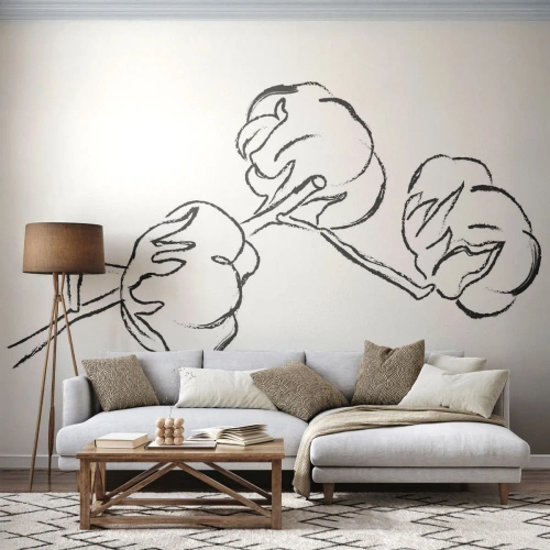 Papel de Parede Autocolante Deluxe Sticker - Algodão para baixo - Algodão, Minimalismo, Contorno - 100x70 cm