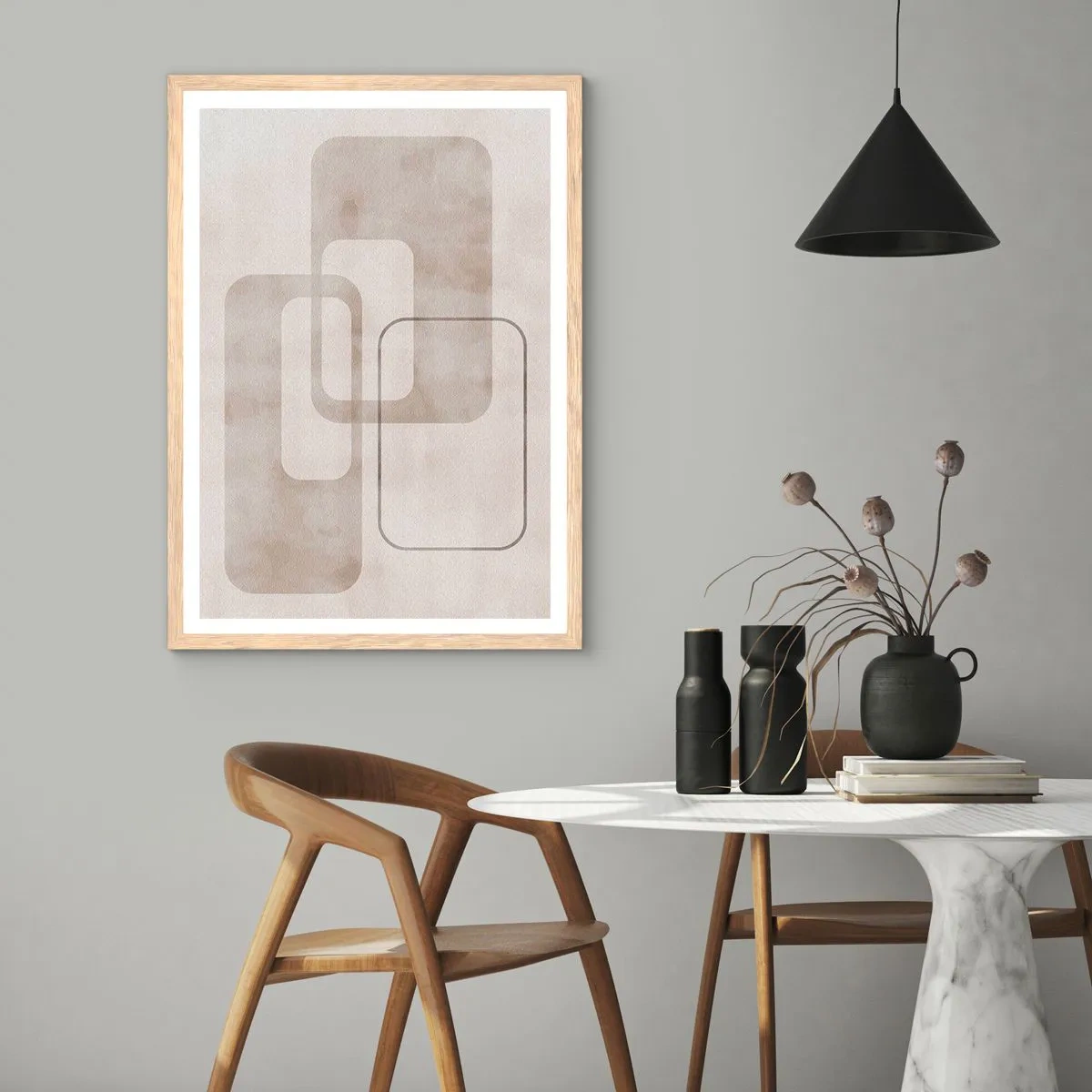 Pôster com moldura de carvalho claro - Argamassa geométrica - 61x91 cm