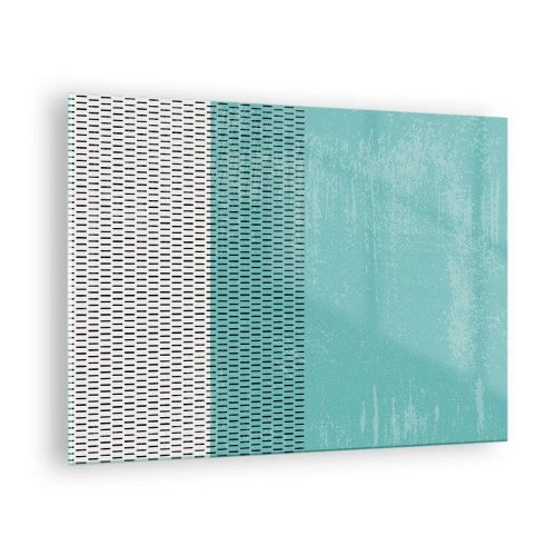 Quadro em vidro - Abstração moderna em cores turquesa e branco - 70x50cm - Composição equilibrada - Decoração de parede moderna para a sala de estar e quarto ARTTOR