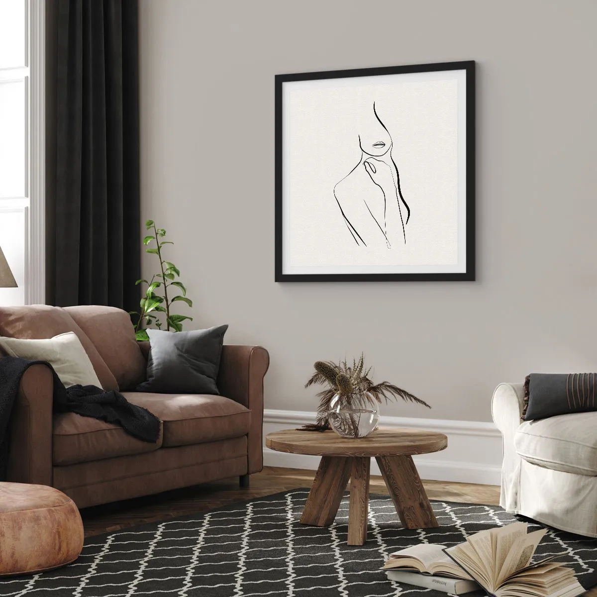 Pôster com moldura preta - Uma onda de melancolia - 30x30 cm