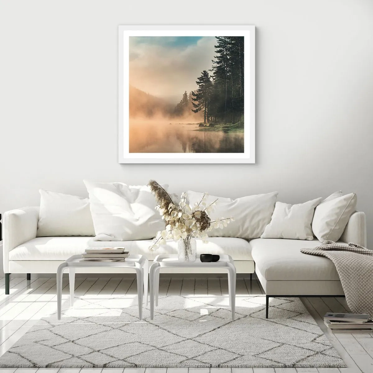 Pôster em moldura branca - O nascimento do dia - 40x40 cm