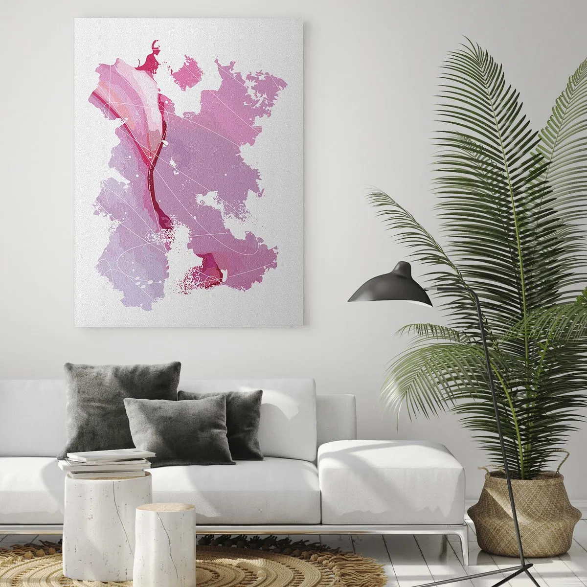 Quadro em vidro - Mapa do mundo rosa - 50x70 cm
