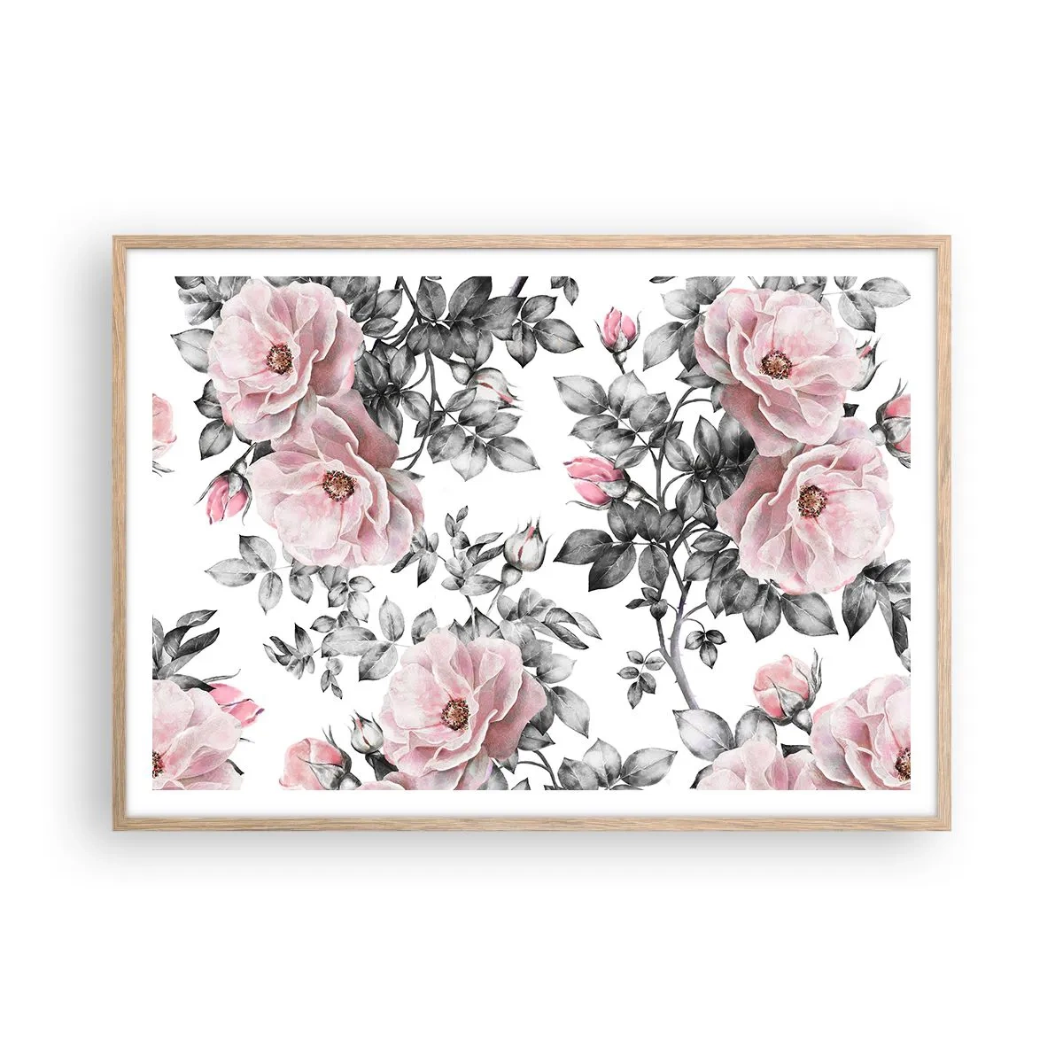 Pôster com moldura de carvalho claro - Perder-se nas rosas - 100x70 cm