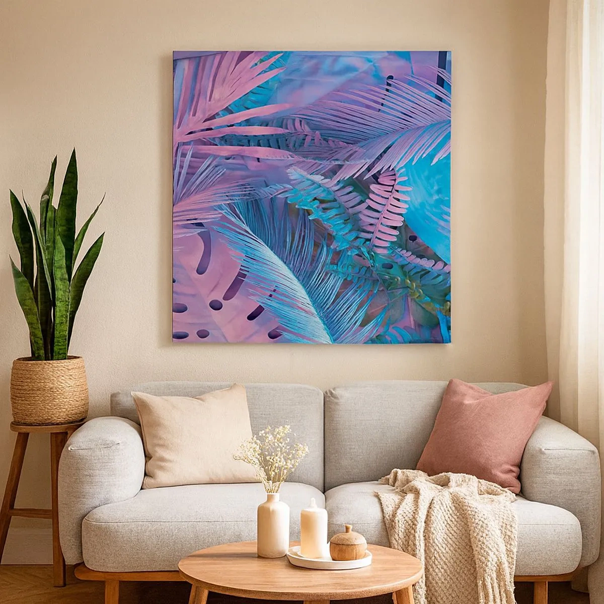 Quadro em tela - Trópicos em rosa e azul - 30x30 cm