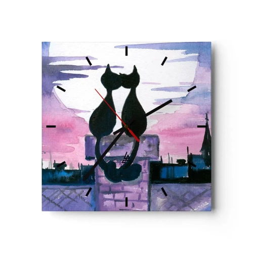 Relógio de parede - Relógio em vidro - Rendez-vous sob a lua - 30x30 cm