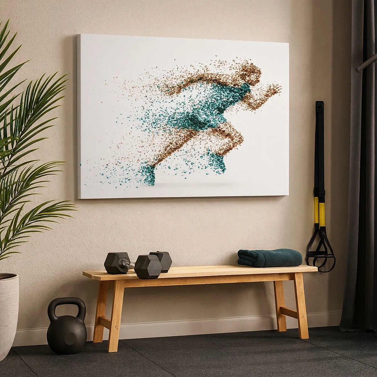 Quadro em tela - Uma figura de corredor dinâmica composta de pequenas partículas - 70x50cm - A vida é uma corrida - Decoração de parede moderna para a sala de estar e quarto ARTTOR