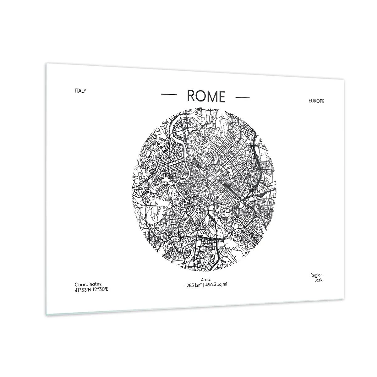 Quadro em vidro - Um mapa de Roma na forma de um desenho detalhado de rua - 70x50cm - Anatomia de Roma - Decoração de parede moderna para a sala de estar e quarto ARTTOR