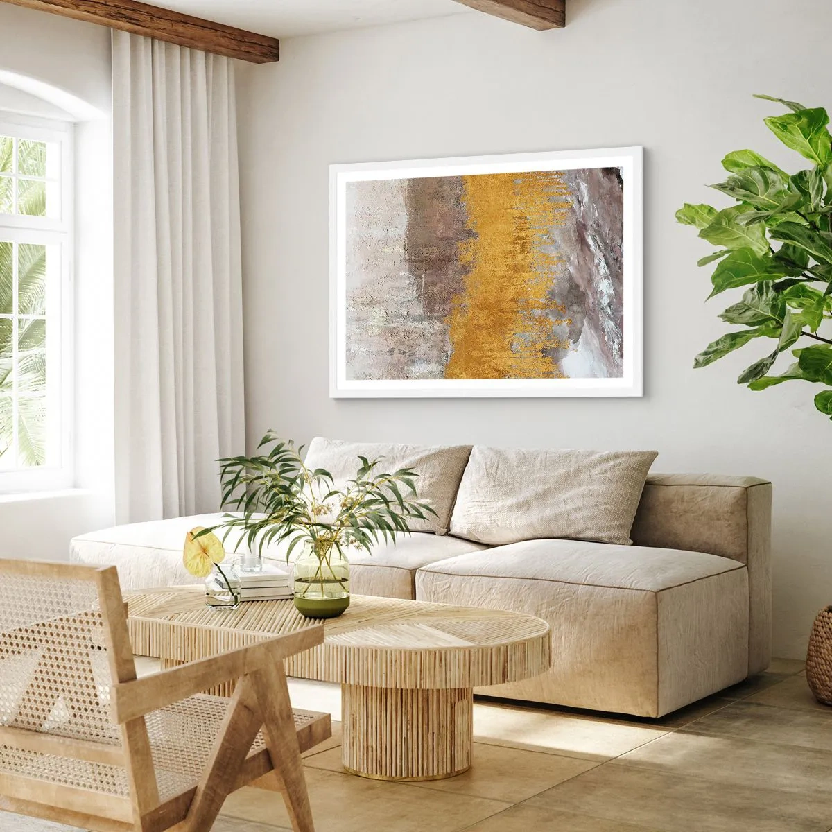 Pôster em moldura branca - Uma explosão dourada - 70x50 cm