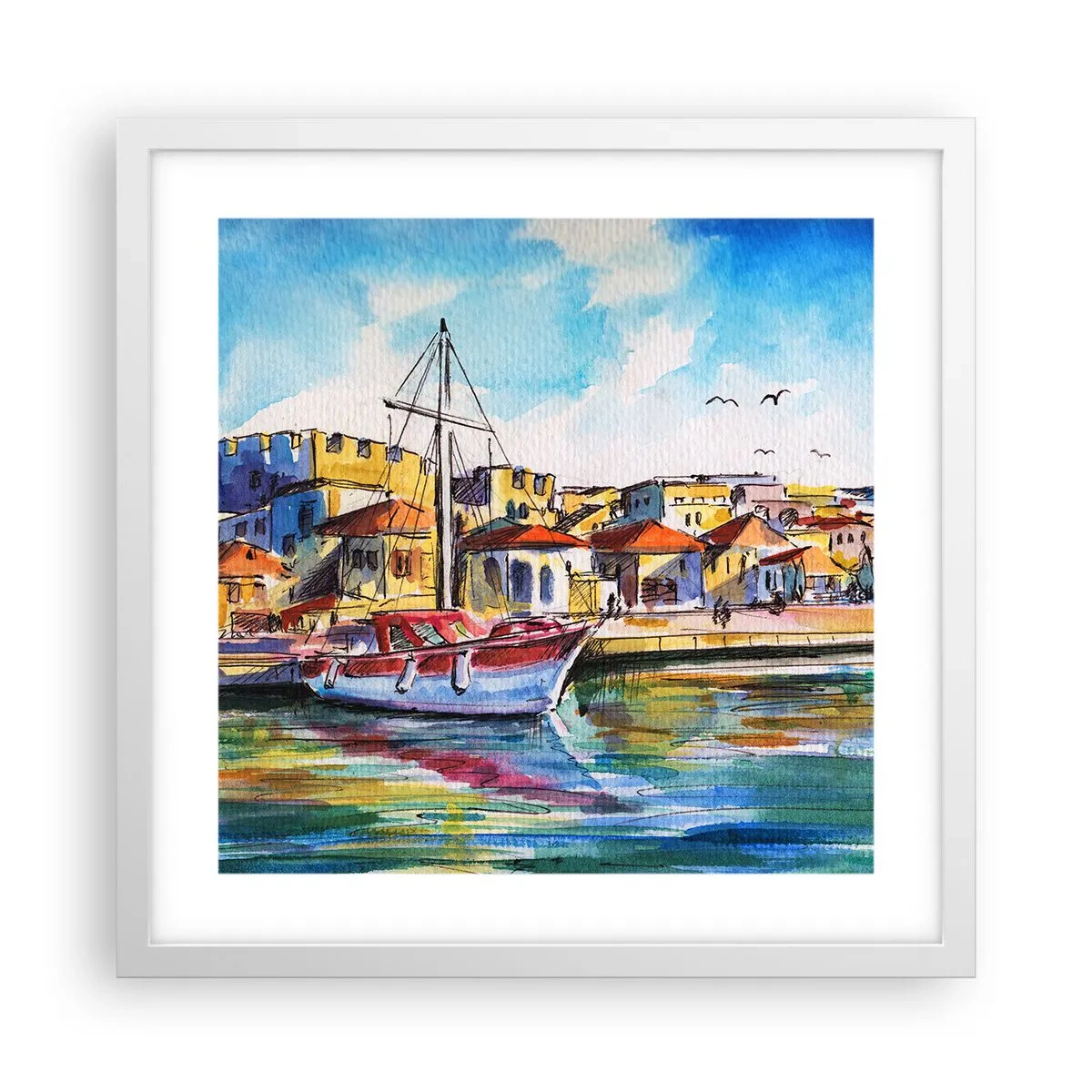 Pôster em moldura branca - Tarde de arco-íris - 40x40 cm