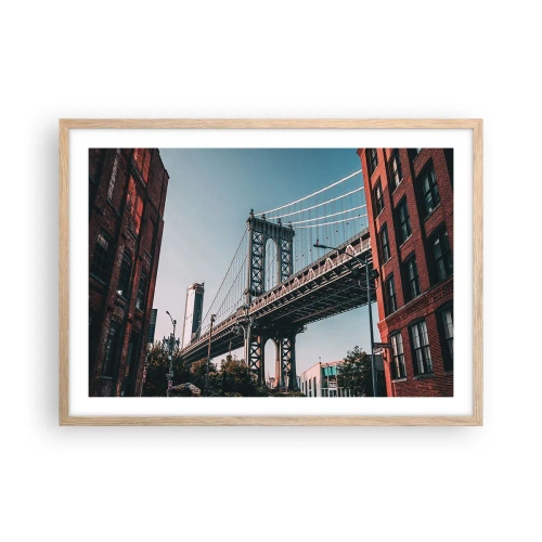 Pôster com moldura de carvalho claro - Sobre as ondas da cidade - 70x50 cm