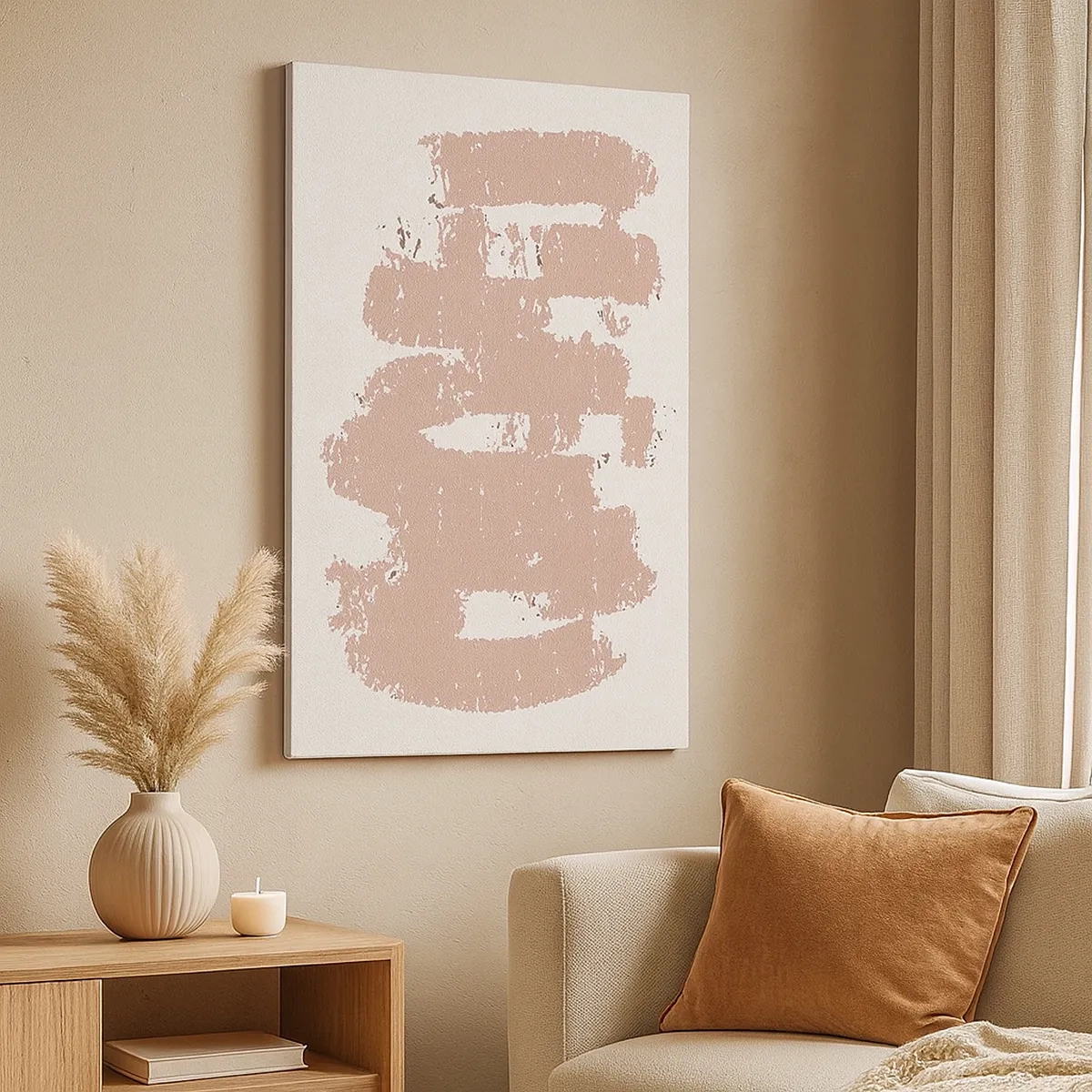 Quadro em tela - Abstração em rosa suave - 50x70 cm