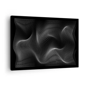 Quadro em tela - Linhas brancas abstratas em um fundo preto - 70x50cm - Dança de luz no espaço - Decoração de parede moderna para a sala de estar e quarto ARTTOR