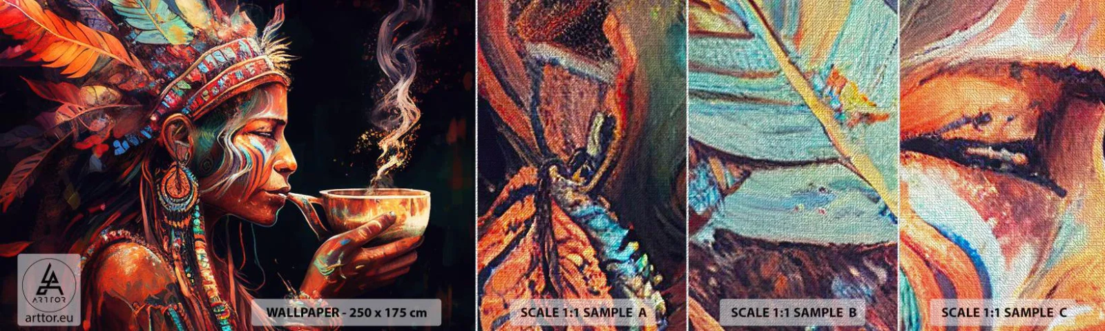 Amostra de papel de parede Premium Canvas - Ritual mágico - Xamã, indiano, Ayahuasca - 100x30 cm