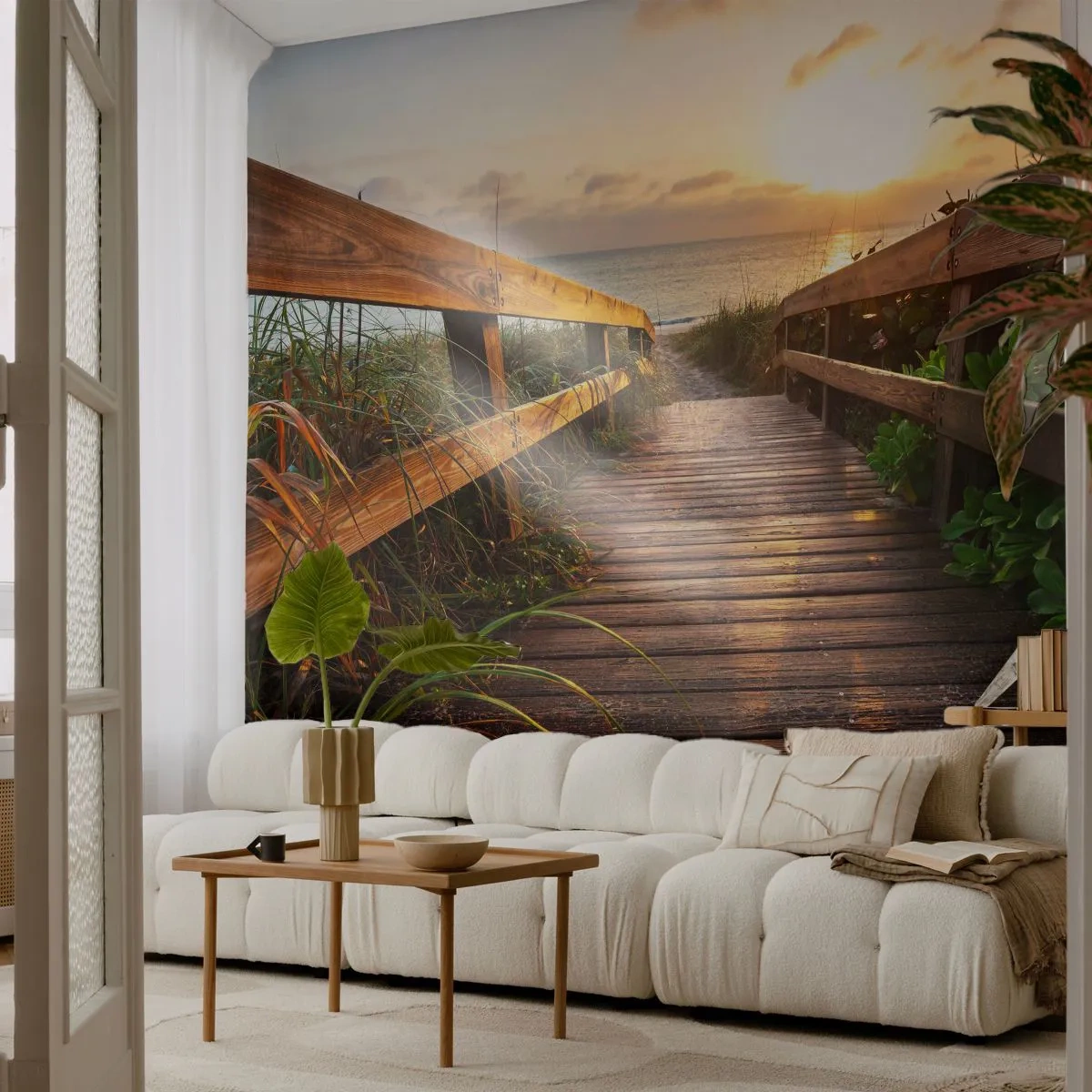 Papel de Parede Autocolante Deluxe Sticker - Direto para a costa - Paisagem, Mar, Ponte de madeira - 250x175 cm