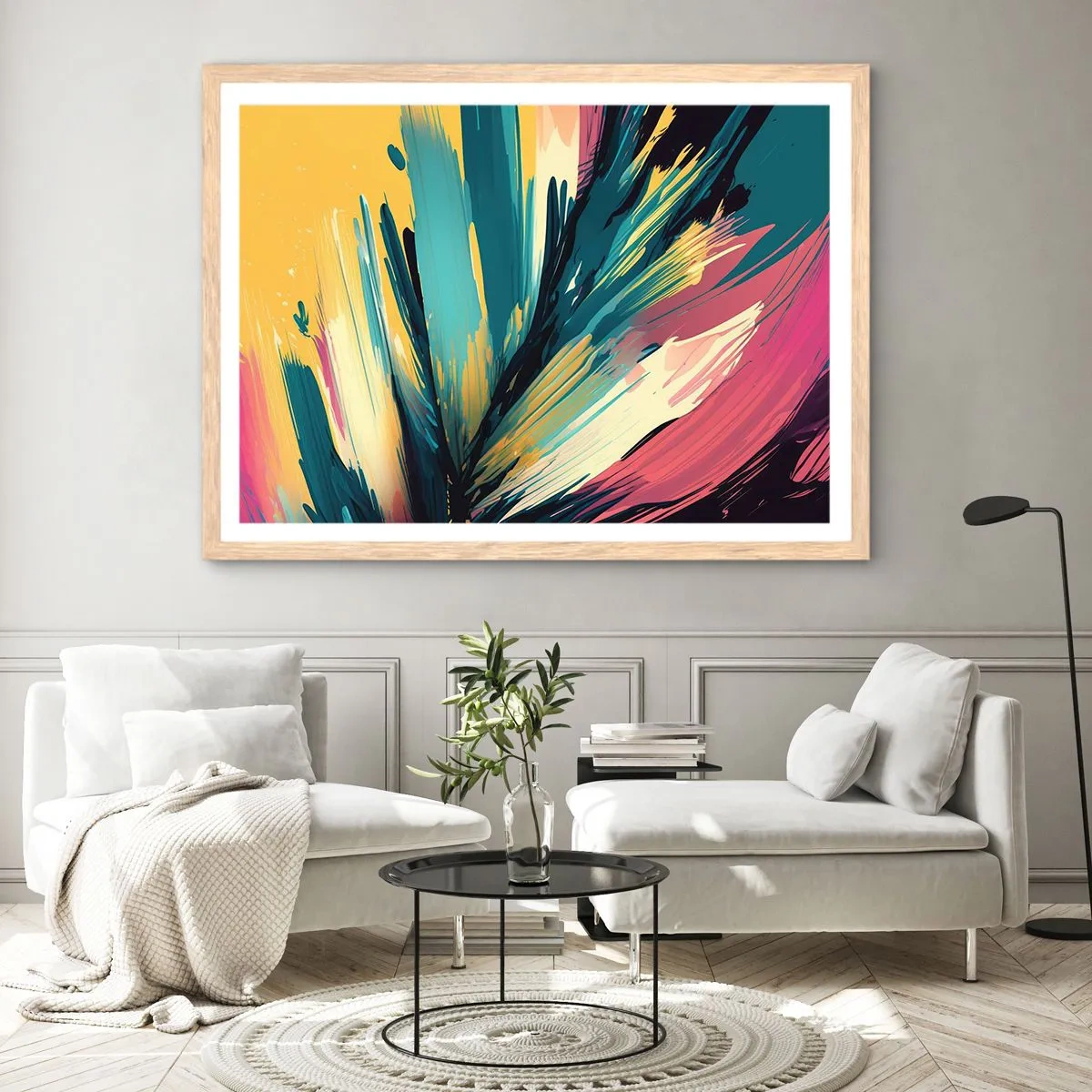 Pôster com moldura de carvalho claro - Composição – uma explosão de alegria - 50x40 cm