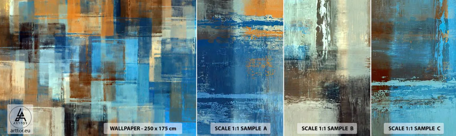 Amostra de Papel de Parede Standard Eco - Através da cortina azul - Abstração, Pedaço, Pintar - 100x30 cm