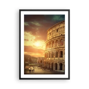 Pôster com moldura preta - O Coliseu em Roma ao pôr do sol - 50x70cm - Monumento colossal - Decoração de parede moderna para a sala de estar e quarto ARTTOR