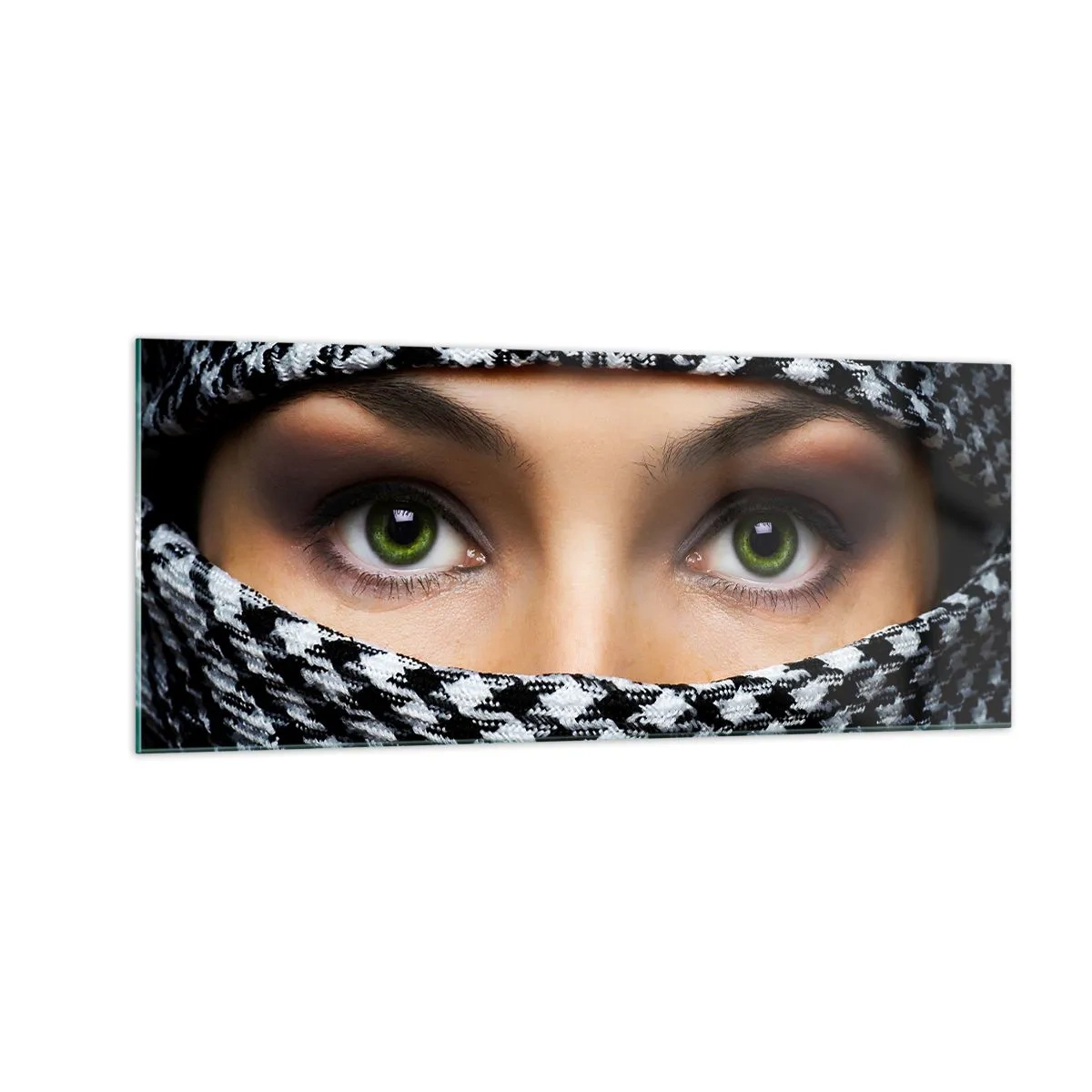 Quadro em vidro - Retrato de uma beleza velada de olhos verdes - 100x40 cm