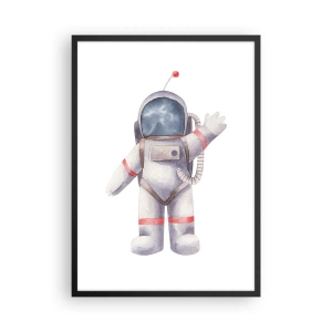Pôster com moldura preta - Astronauta em aquarela acenando na ilustração espacial - 50x70cm - Por enquanto é isso! - Decoração de parede moderna para a sala de estar e quarto ARTTOR