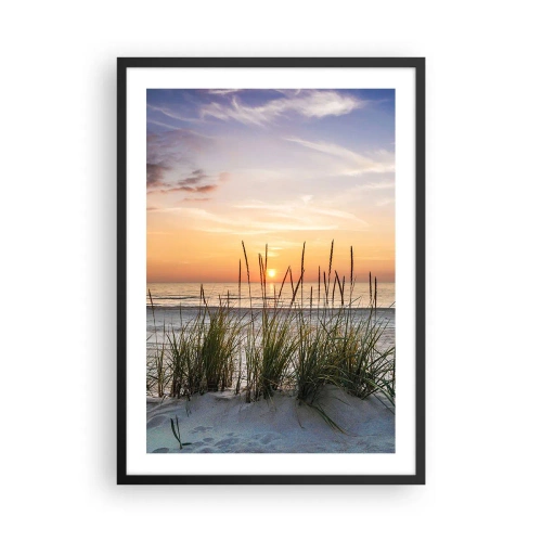 Pôster com moldura preta - Praia com vegetação ao nascer do sol - 50x70cm - Olhe, pense, sinta - Decoração de parede moderna para a sala de estar e quarto ARTTOR