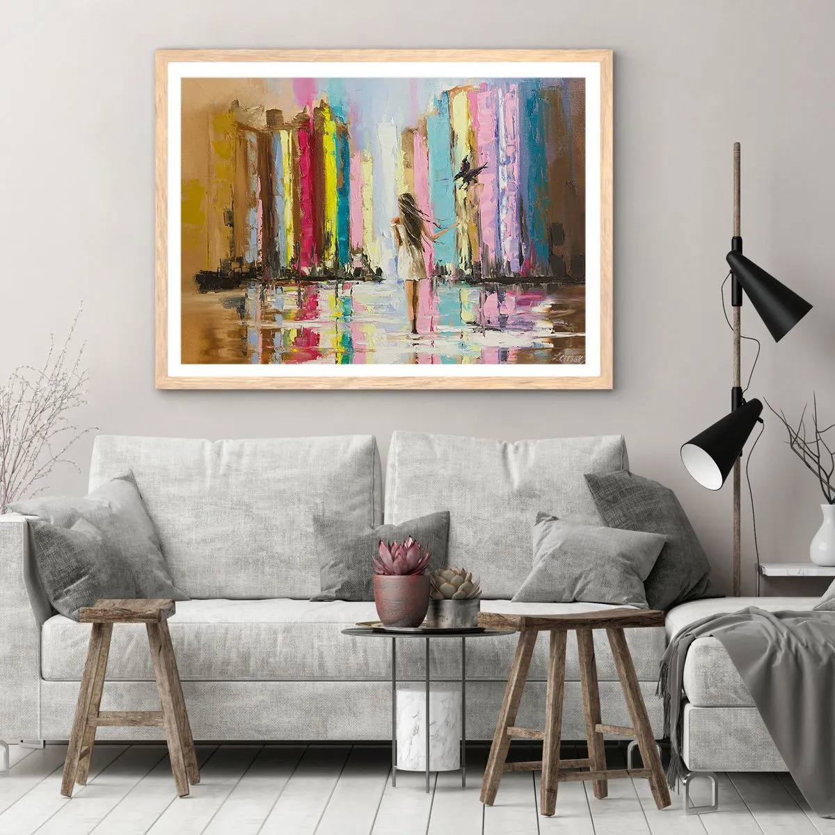 Pôster com moldura de carvalho claro - Segue-me - 91x61 cm