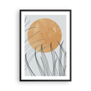 Pôster com moldura preta - Uma composição minimalista com a lua e a grama - 50x70cm - Sempre em direção ao sol - Decoração de parede moderna para a sala de estar e quarto ARTTOR