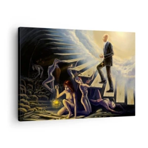 Quadro em tela - Uma cena simbólica do caminho para a luz através de uma escada em ruínas - 70x50cm - A viagem de Dante à luz - Decoração de parede moderna para a sala de estar e quarto ARTTOR