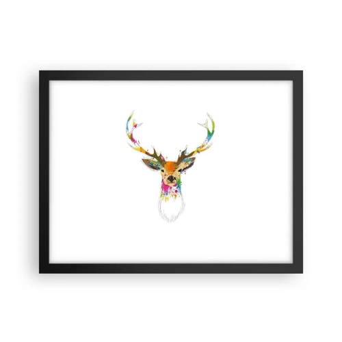 Pôster com moldura preta - Um cervo gentil banhado em cores - 40x30 cm