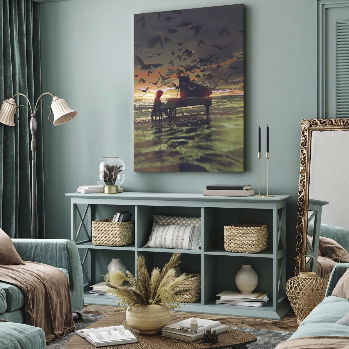 Quadro em tela - Um concerto de piano e ondas - 45x80 cm