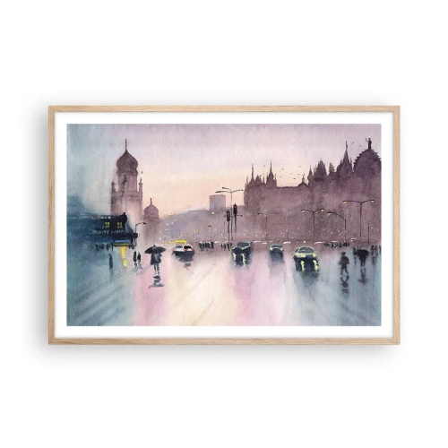 Pôster com moldura de carvalho claro - Na névoa chuvosa - 91x61 cm