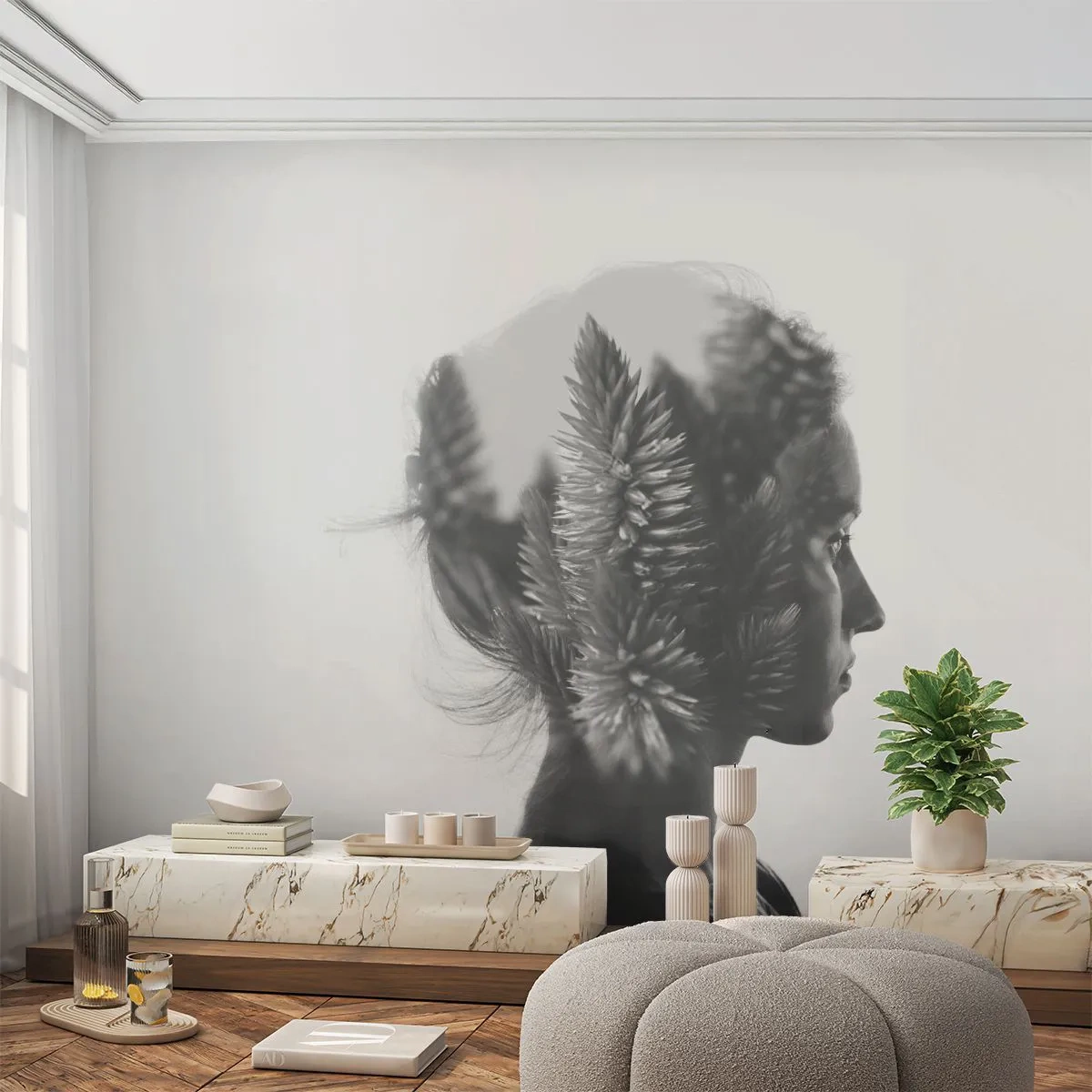 Papel de Parede Premium Canvas - A senhora do pinhal - Abstração, Mulher, Pedaço - 300x210 cm