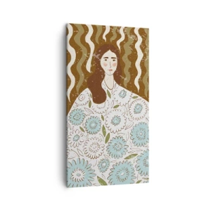 Quadro em tela - Retrato em um manto floral - 45x80 cm
