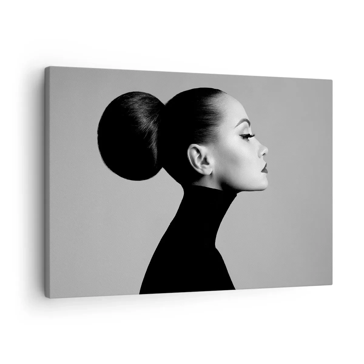 Quadro em tela - Perfil de uma mulher em preto e branco com um coque elegante - 70x50cm - Nefertiti moderna - Decoração de parede moderna para a sala de estar e quarto ARTTOR