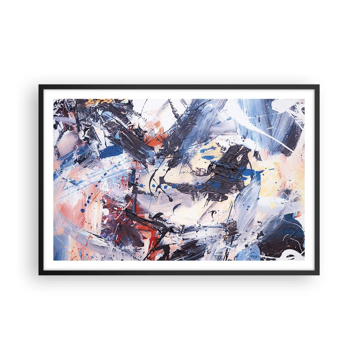 Pôster com moldura preta - Dança louca da abstração - 91x61 cm