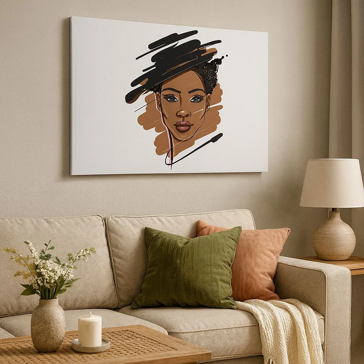 Quadro em tela - Retrato de uma mulher com pinceladas artísticas - 70x50cm - Doce como chocolate - Decoração de parede moderna para a sala de estar e quarto ARTTOR