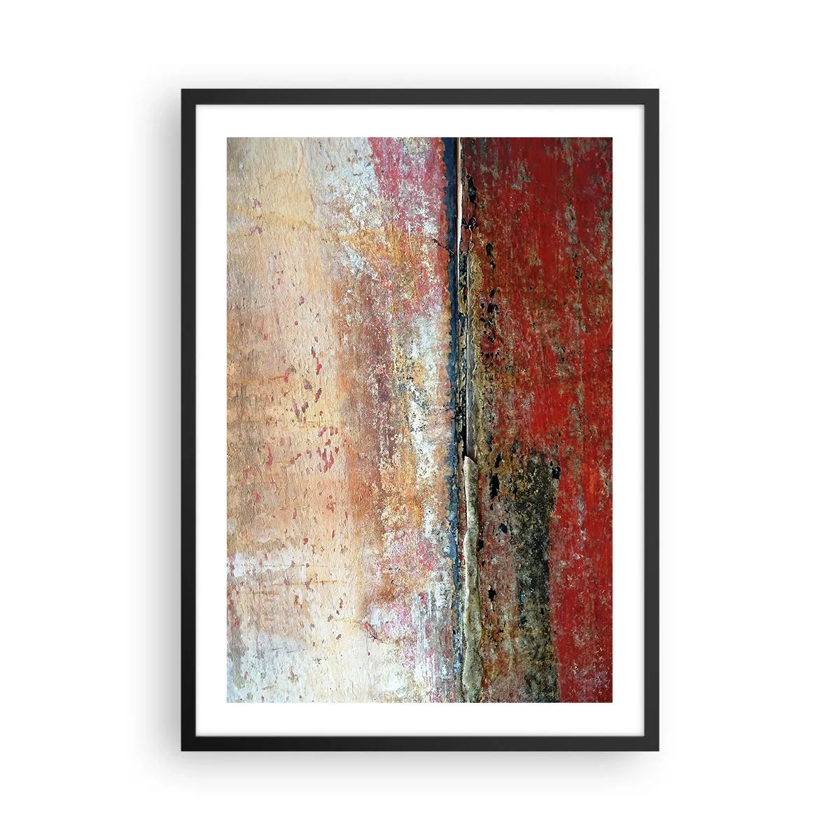 Pôster com moldura preta - Textura abstrata com abrasões em vermelho e bege - 50x70cm - Talvez seja o mar - Decoração de parede moderna para a sala de estar e quarto ARTTOR