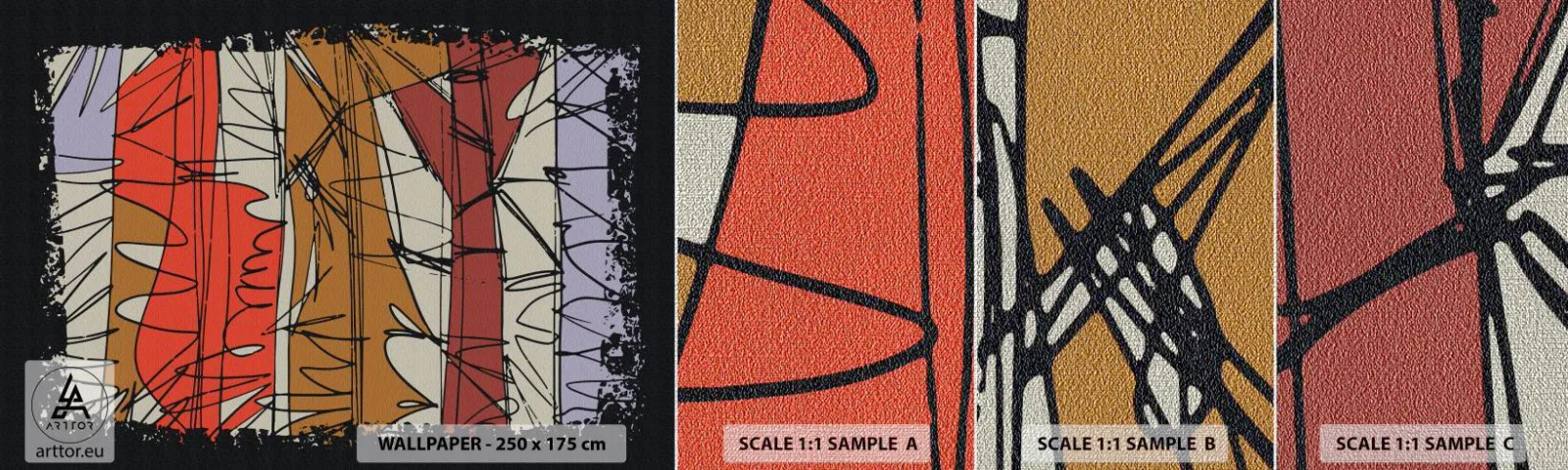 Amostra de papel de parede Premium Canvas - Composição espontânea - Abstração, Pedaço, Rabiscos - 100x30 cm