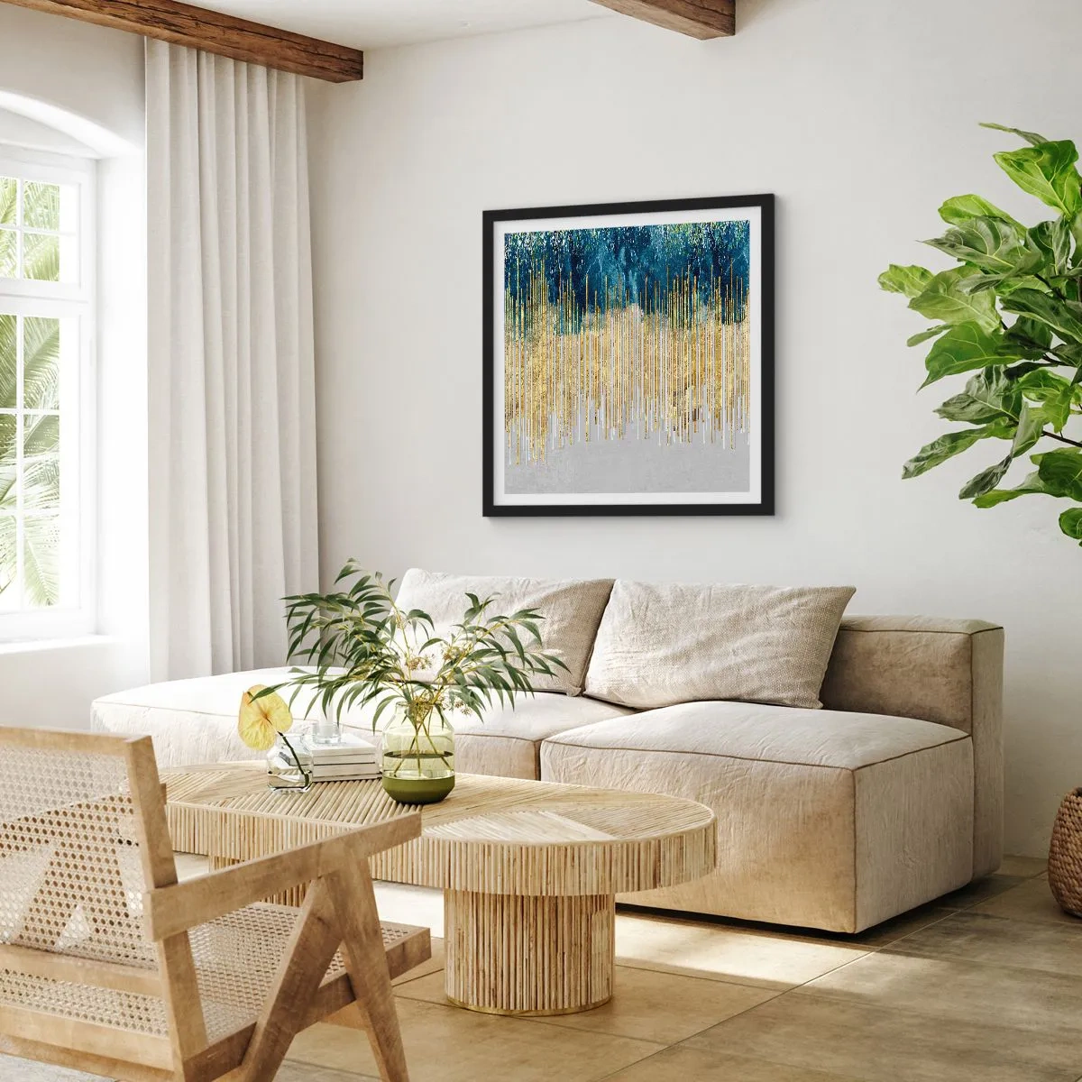 Pôster com moldura preta - Borda dourada - 30x30 cm