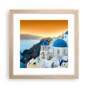 Pôster com moldura de carvalho claro - Santorini - abraçada às rochas - 30x30 cm