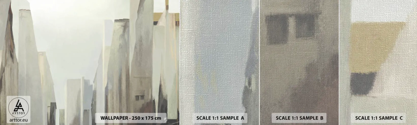 Amostra de papel de parede Premium Canvas - Sonho com a cidade - Minimalista, Brilhante, Cidade - 100x30 cm