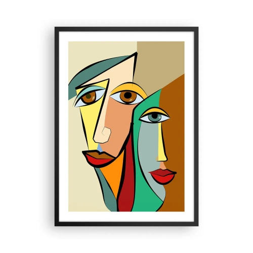 Pôster com moldura preta - Rostos abstratos em estilo cubista em cores quentes - 50x70cm - Casal cubista - Decoração de parede moderna para a sala de estar e quarto ARTTOR