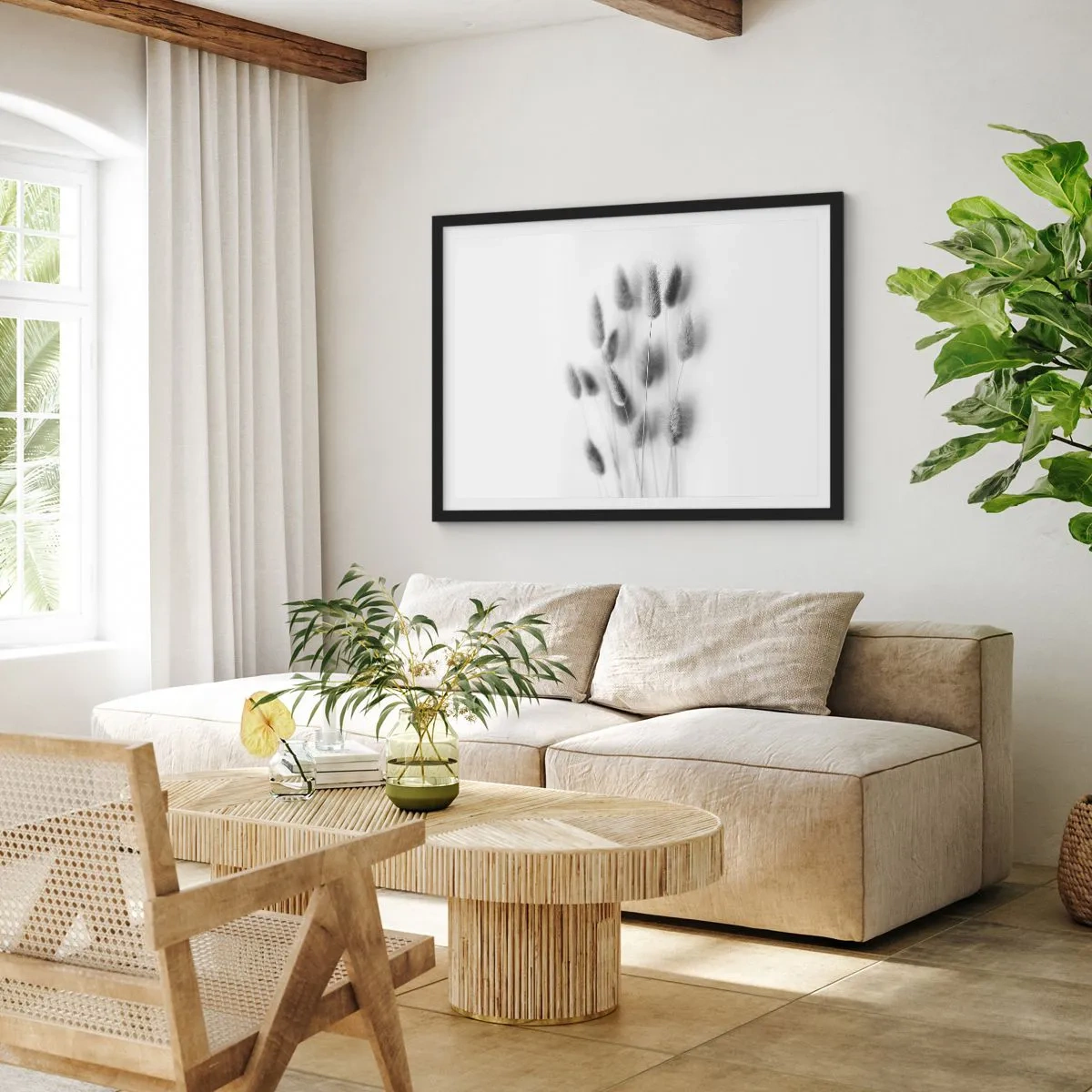 Pôster com moldura preta - Grama fofa - 91x61 cm