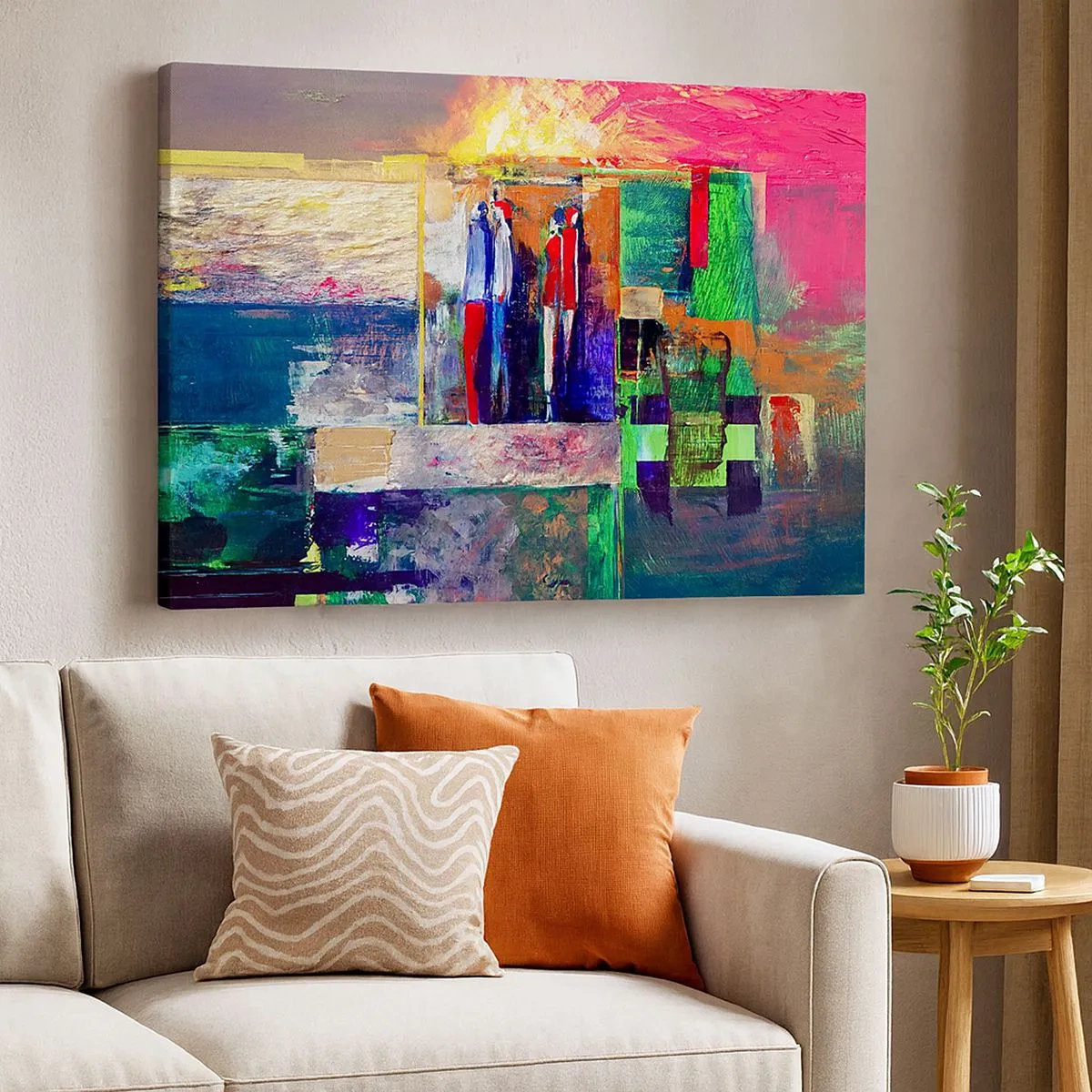 Quadro em tela - Composição abstrata com figuras e padrões geométricos - 70x50cm - Relacionamentos e emoções - Decoração de parede moderna para a sala de estar e quarto ARTTOR