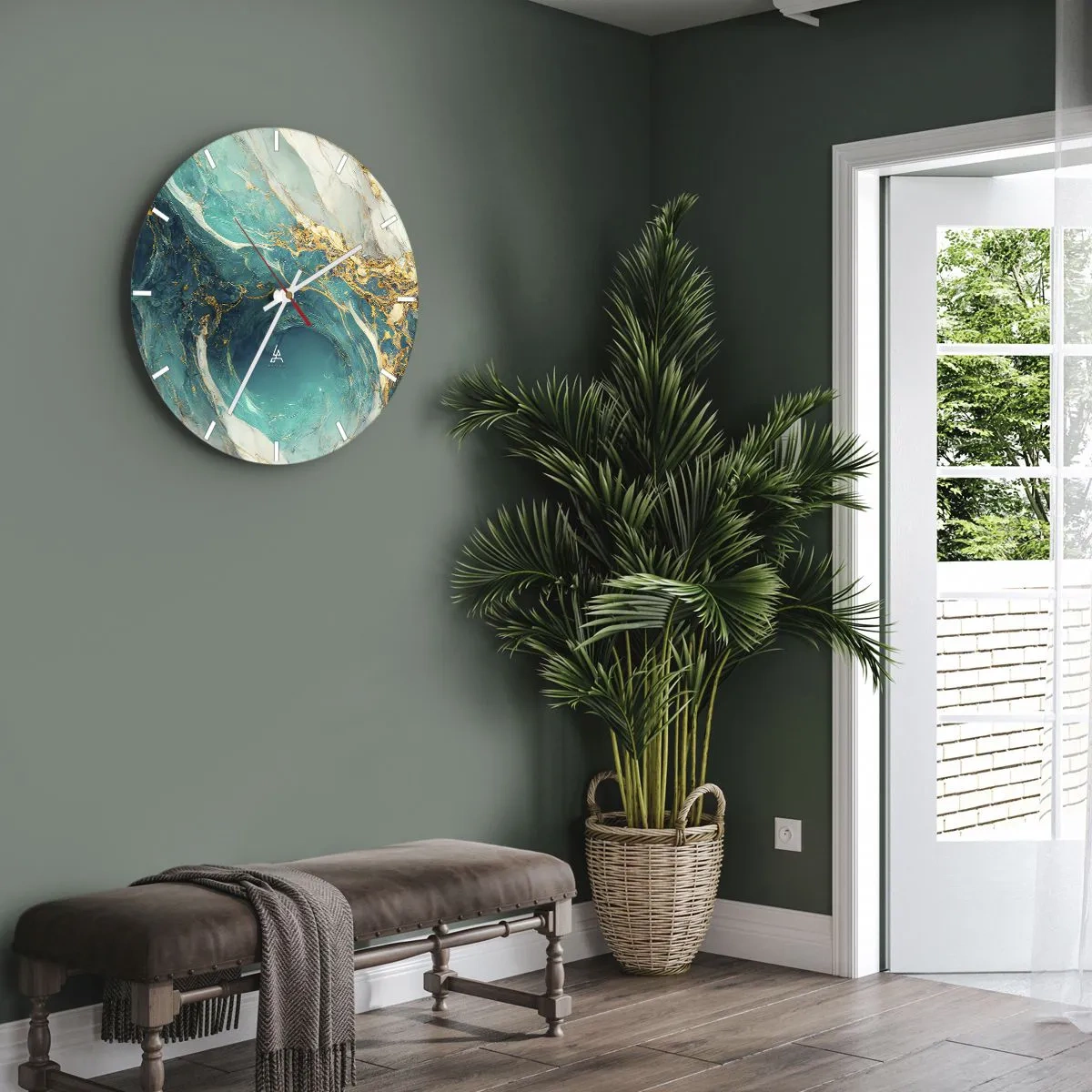 Relógio de parede - Relógio em vidro - Composição com veios d'ouro - 30x30 cm