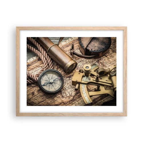Pôster com moldura de carvalho claro - Definir um rumo - 50x40 cm