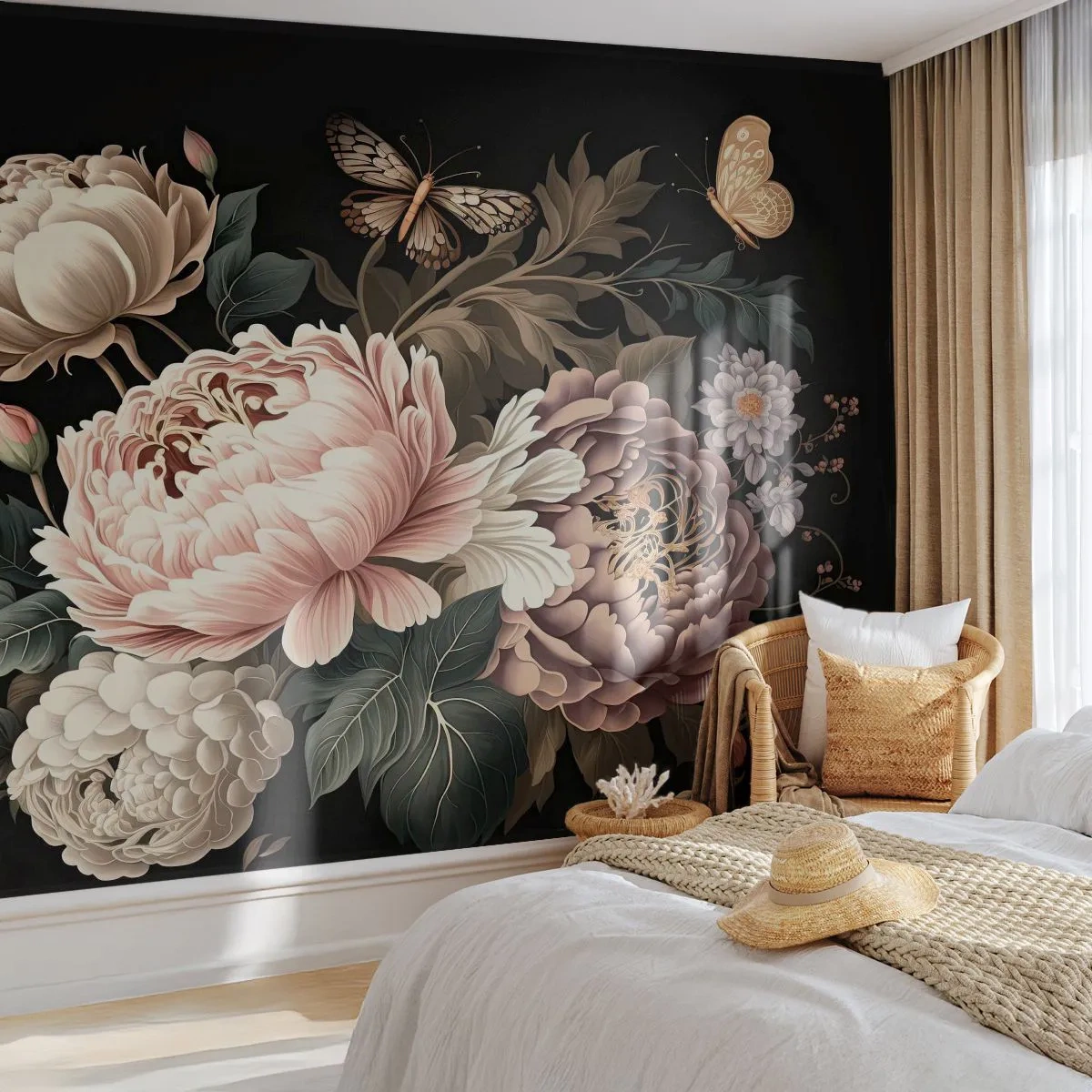 Papel de Parede Premium Canvas - Em estilo barroco - Botânica, Flores, Chique gasto - 400x280 cm
